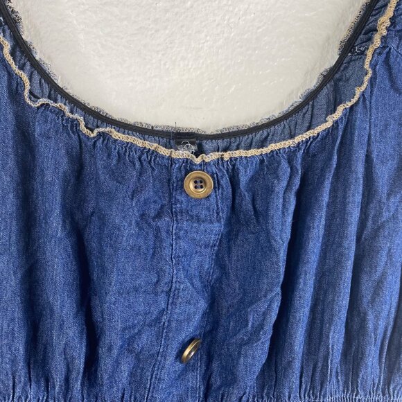 Indigo & Lace Dress Women's Smocked Midi Tiered Denim Blue 1X Boho Country - Picture 6 of 13